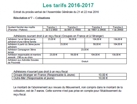 tarifs 2016-2017